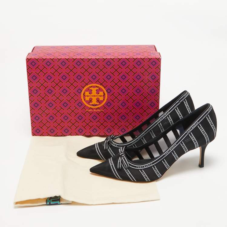 Pre Owned Tory Burch Navy Blue Mesh and Ribbon Penelope Pumps Size 39