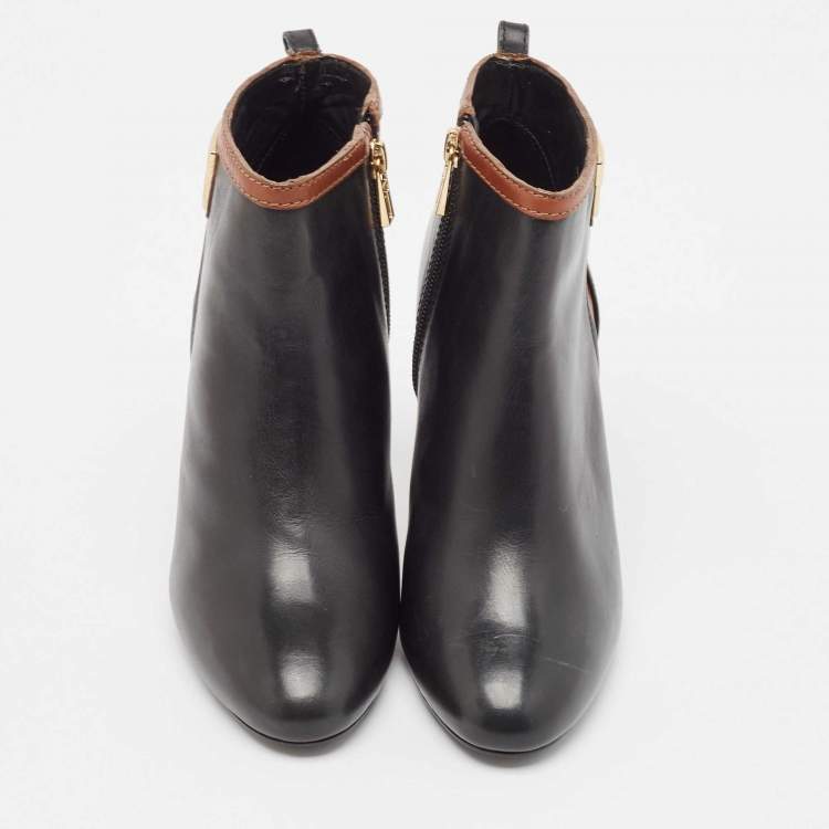 Pre Owned Tory Burch Black/Brown Leather Ankle Length Boots Size 37.5