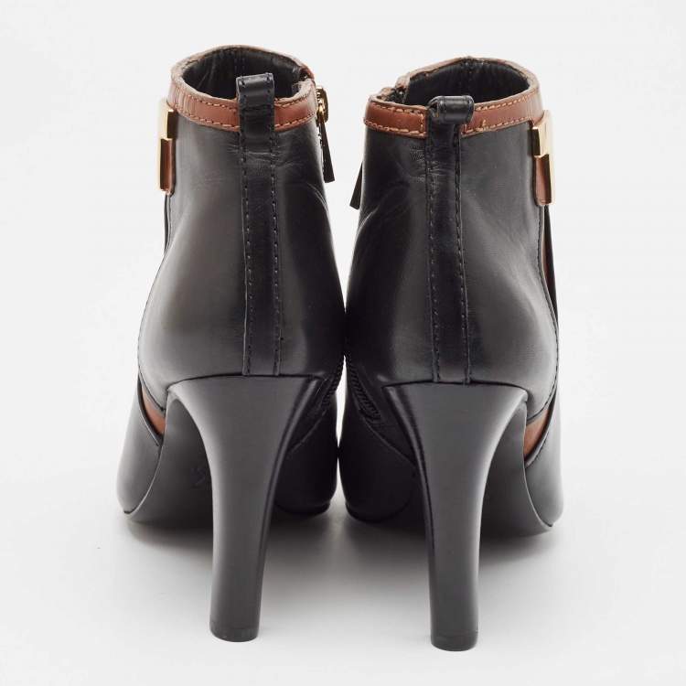 Pre Owned Tory Burch Black/Brown Leather Ankle Length Boots Size 37.5