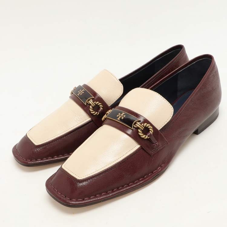 مملوكة مسبقًا Tory Burch Plum/Cream Leather Perrine Loafers Size 40