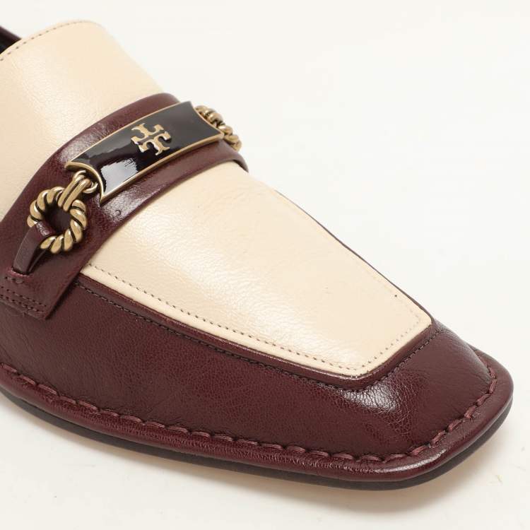 مملوكة مسبقًا Tory Burch Plum/Cream Leather Perrine Loafers Size 40