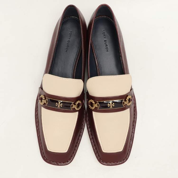 مملوكة مسبقًا Tory Burch Plum/Cream Leather Perrine Loafers Size 40