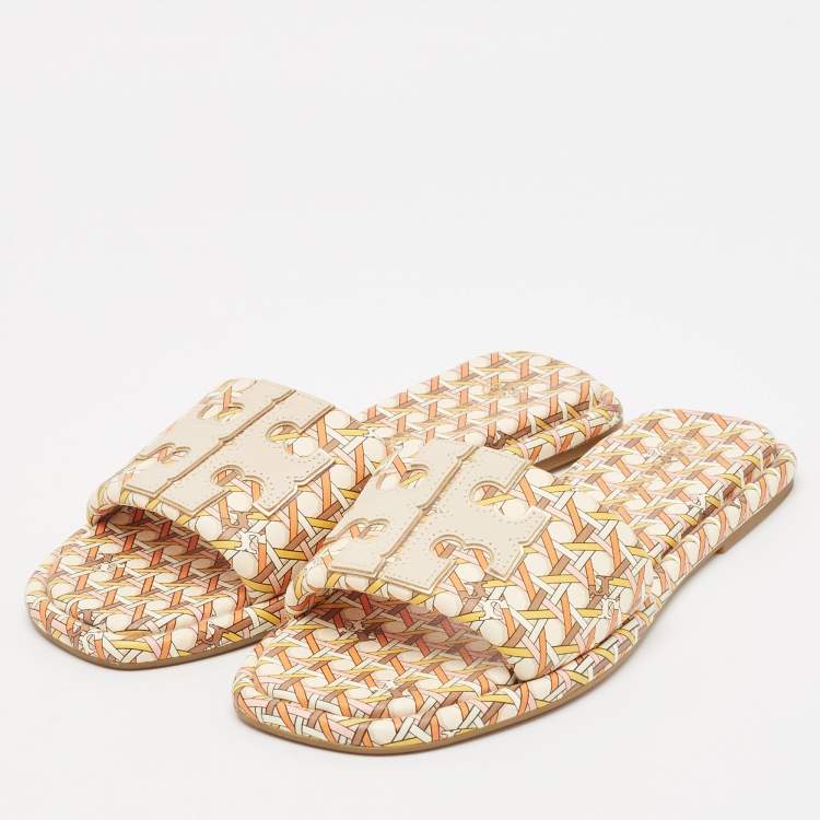 مملوكة مسبقًا Tory Burch Two Tone Leather Flat Sandals Size 37