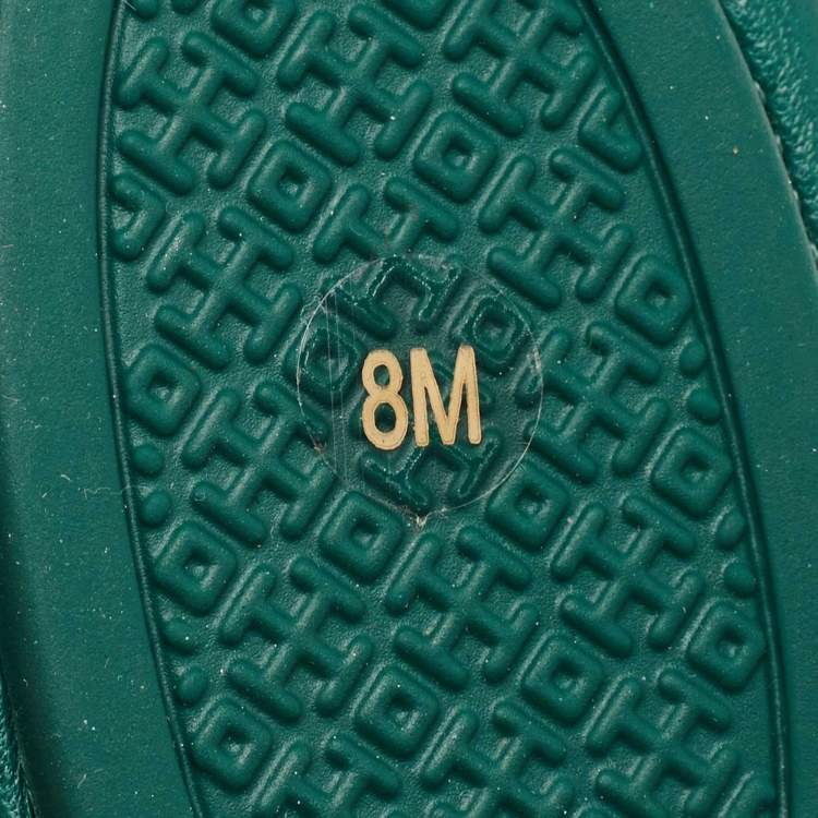 Pre Owned Tory Burch Green Leather Minnie Travel Ballet Flats Size 38.5