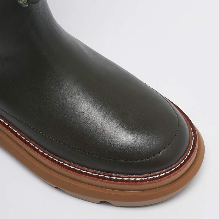 Pre Owned Tory Burch Green Leather and Nylon Leccio Snow Boots Size 39.5