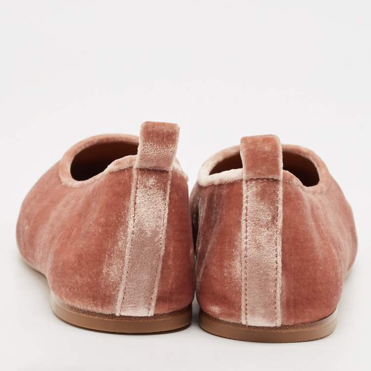 مملوكة مسبقًا Tory Burch Peach Pink Velvet Eleanor Crystal Ballet Flats Size 41