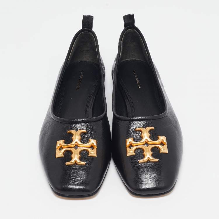 Pre Owned Tory Burch Black Leather Eleanor Ballet Flats Size 40.5
