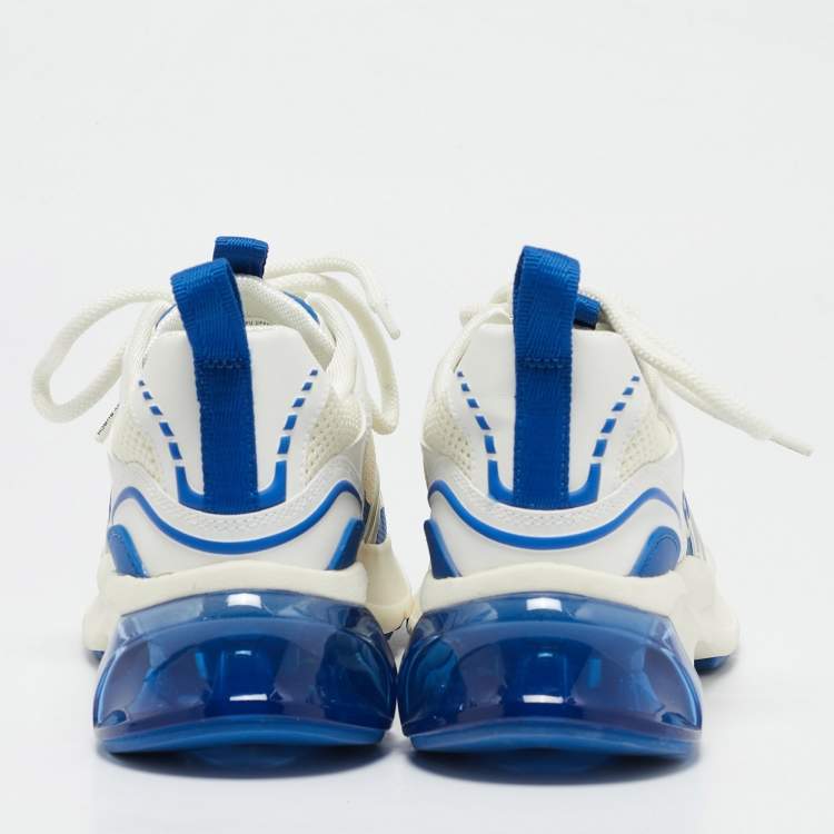 Pre Owned Tory Burch Blue/White Leather and Mesh Good Luck Sneakers Size 38.5