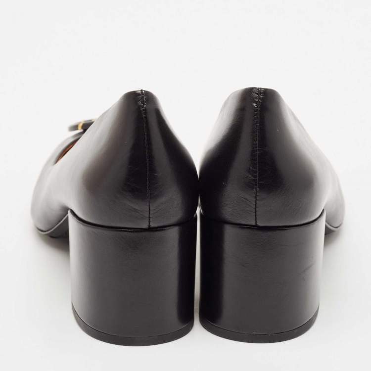 Pre Owned Tory Burch Black Leather Janey Block Heel Pumps Size 41