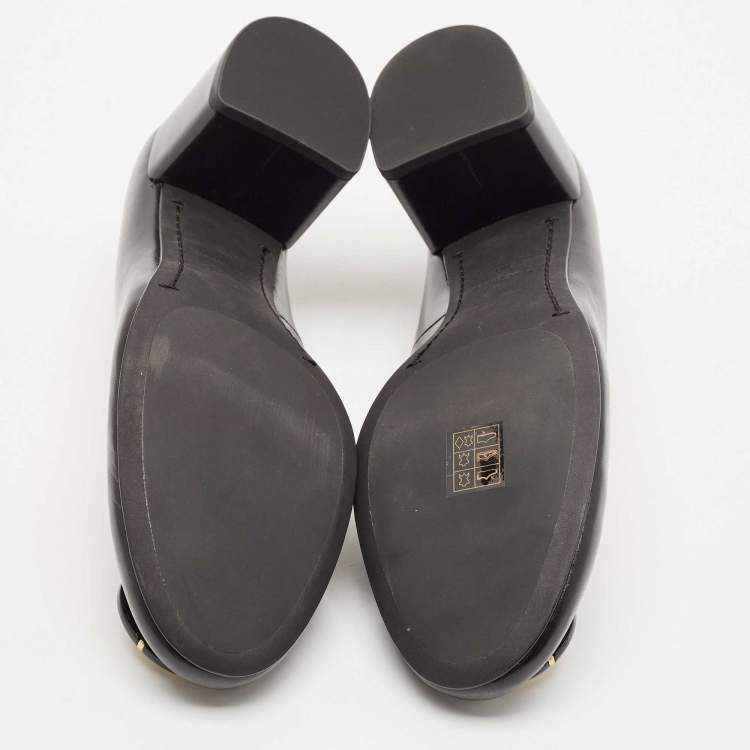 Pre Owned Tory Burch Black Leather Janey Block Heel Pumps Size 41