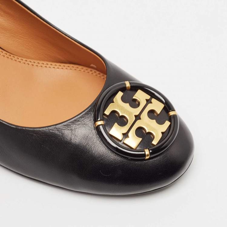 Pre Owned Tory Burch Black Leather Janey Block Heel Pumps Size 41