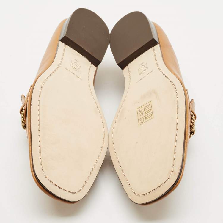 Pre Owned Tory Burch Tan Leather Perrine Penny Loafers Size 38