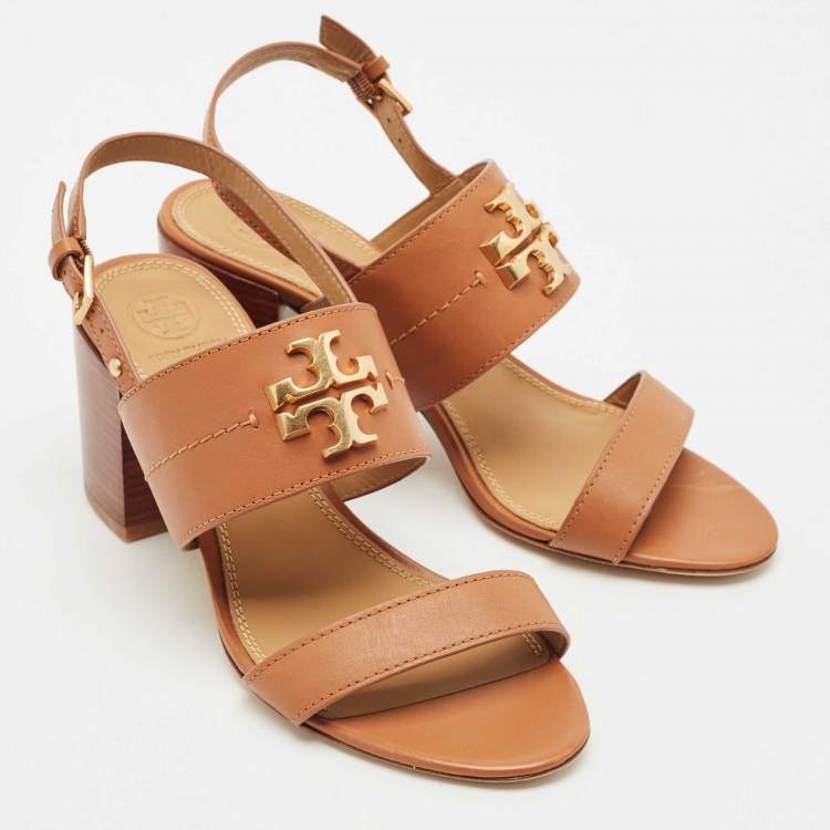 Pre Owned Tory Burch Brown Leather Everly Ankle Strap Sandals Size 38