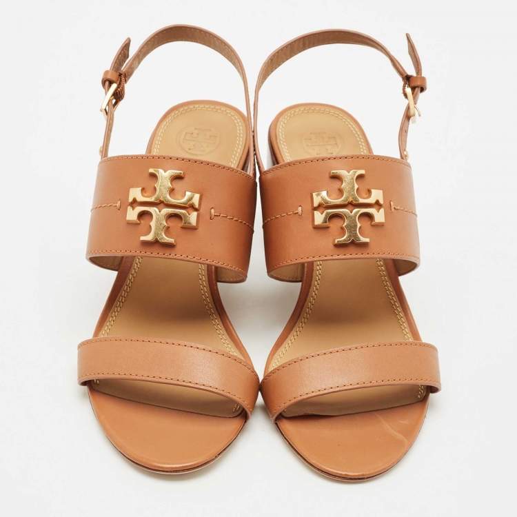 Pre Owned Tory Burch Brown Leather Everly Ankle Strap Sandals Size 38