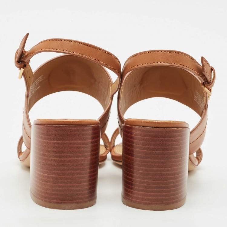 Pre Owned Tory Burch Brown Leather Everly Ankle Strap Sandals Size 38
