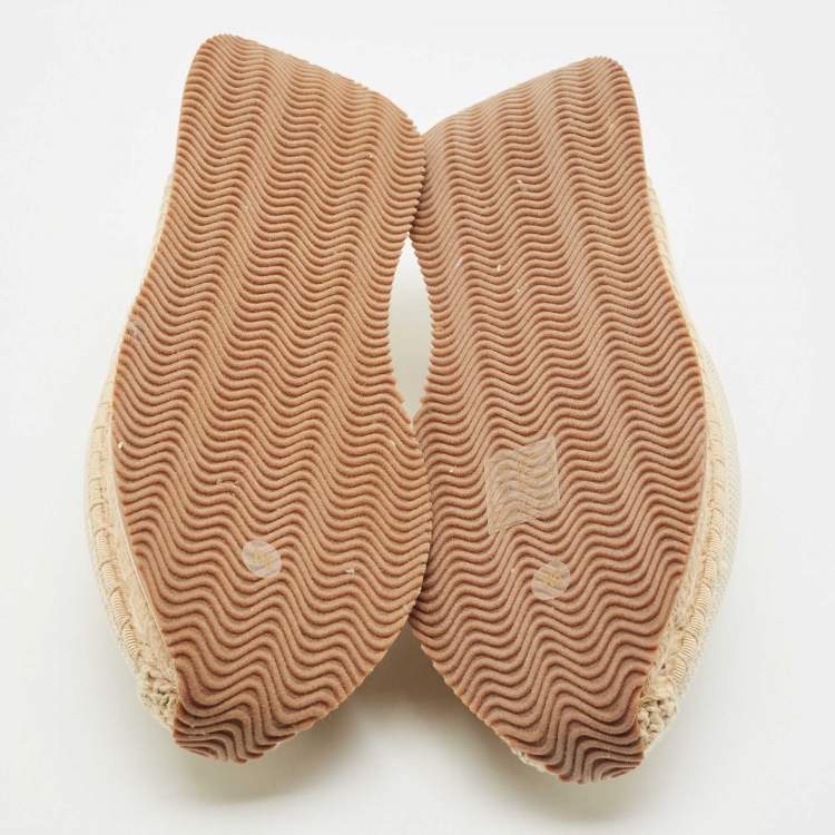 Pre Owned Tory Burch Gold/Beige Knit Fabric Daisy Espadrille Slip On Sneakers Size 39
