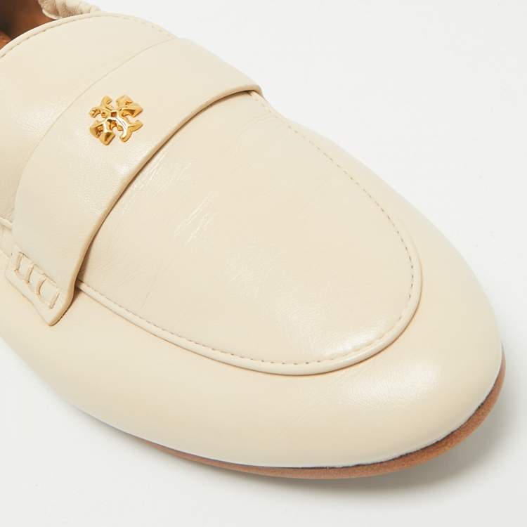 Pre Owned Tory Burch Beige Leather Scrunch Ballet Flats Size 38
