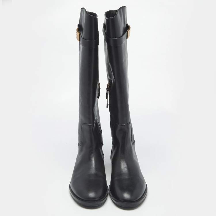 Pre Owned Tory Burch Black Leather Riding Boots Size 39.5