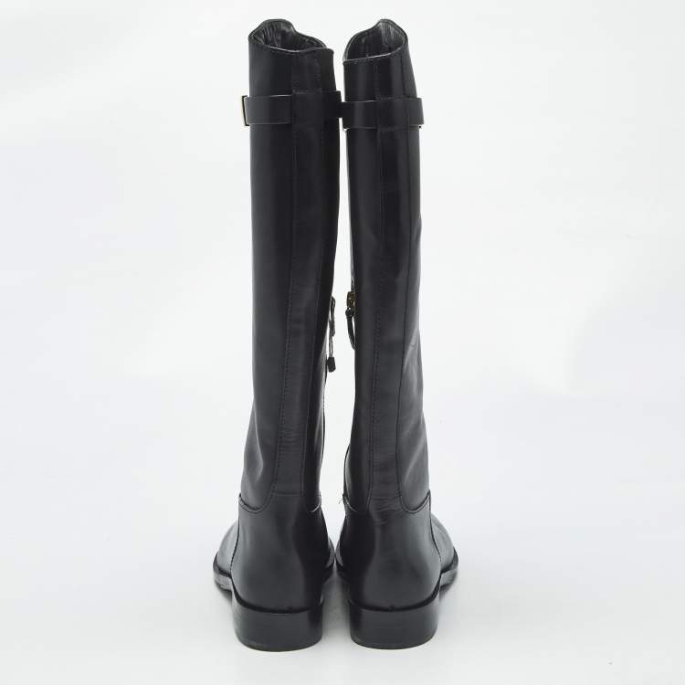 Pre Owned Tory Burch Black Leather Riding Boots Size 39.5
