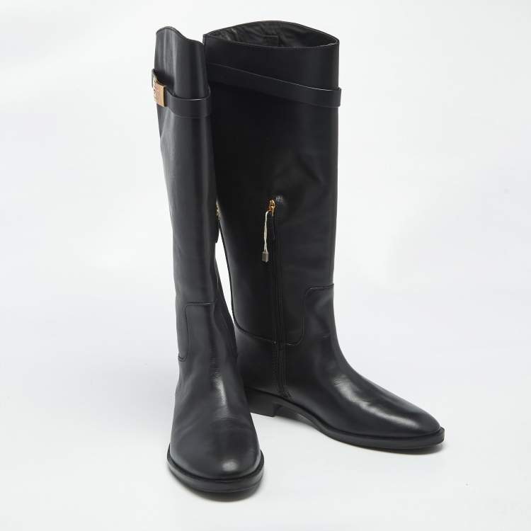Pre Owned Tory Burch Black Leather Riding Boots Size 39.5