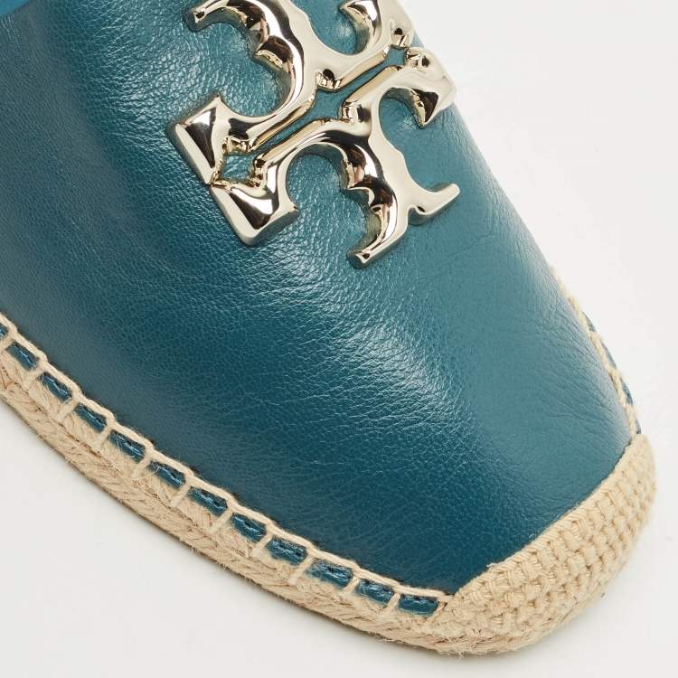 Pre Owned Tory Burch Blue Leather Eleanor Espadrille Flats Size 40