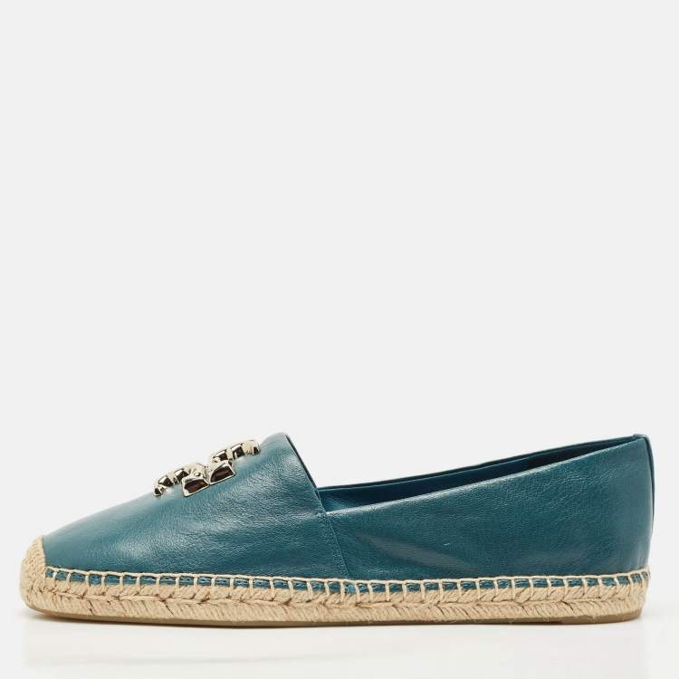 Pre Owned Tory Burch Blue Leather Eleanor Espadrille Flats Size 40