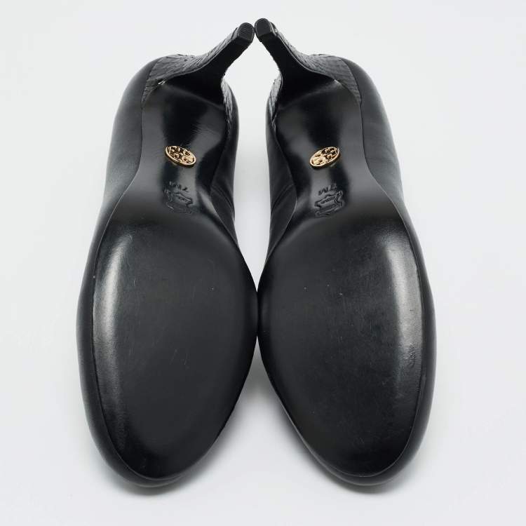 Pre Owned Tory Burch Black Leather and Python Leather Pumps Size 37