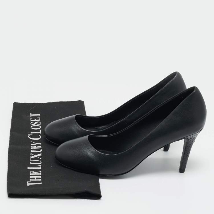 Pre Owned Tory Burch Black Leather and Python Leather Pumps Size 37