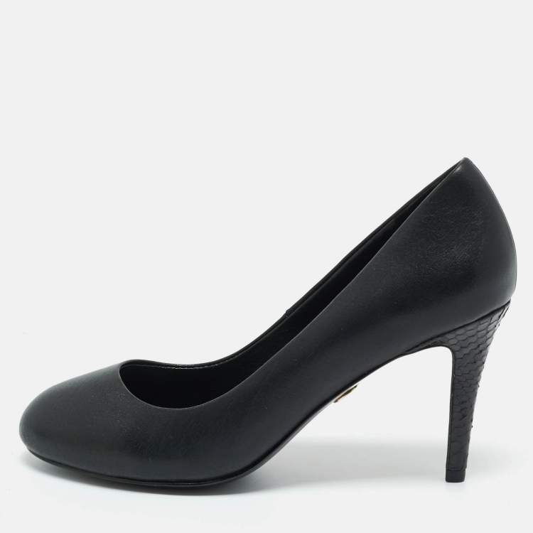 Pre Owned Tory Burch Black Leather and Python Leather Pumps Size 37