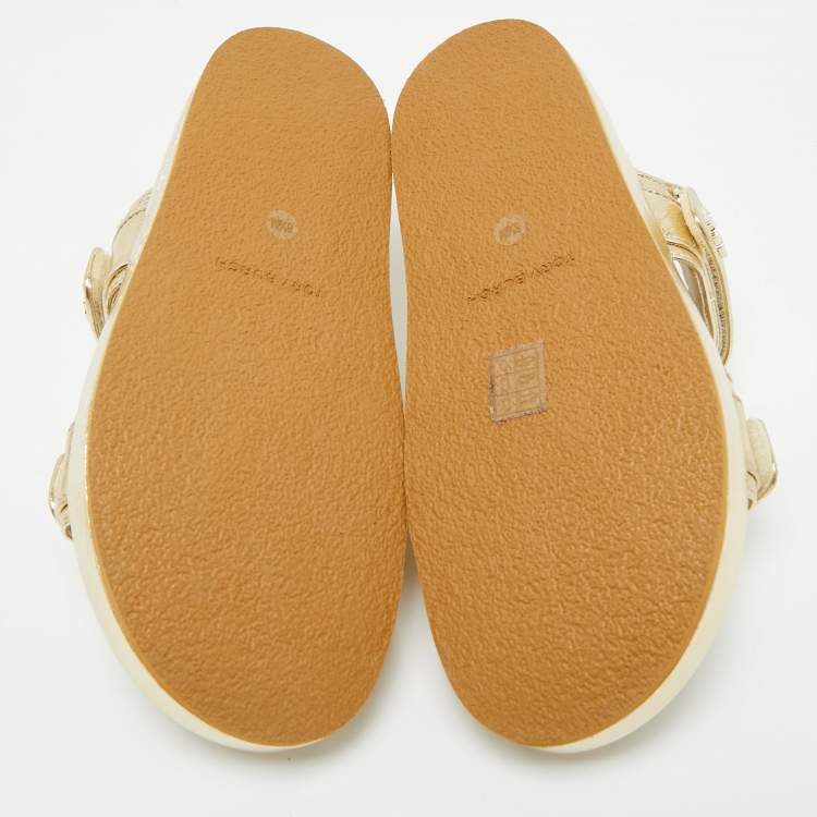 Pre Owned Tory Burch Gold Leather Kira Slingback Flat Sandals Size 38.5