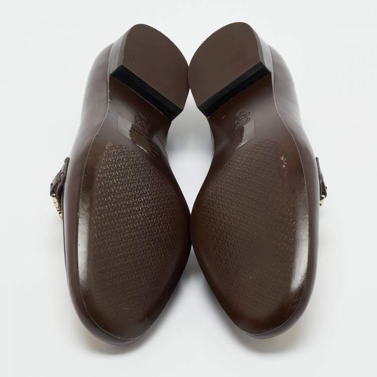 Pre Owned Tory Burch Brown Calf Hair and Leather Gemini Link Loafers Size 41