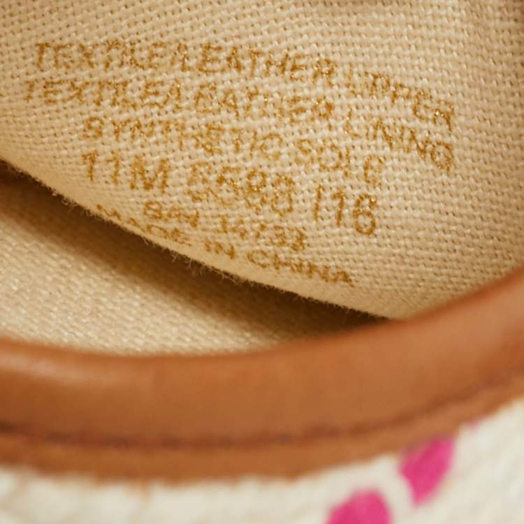 Pre Owned Tory Burch Cream/Pink Canvas and Leather Espadrille Wedge Sandals Size 41