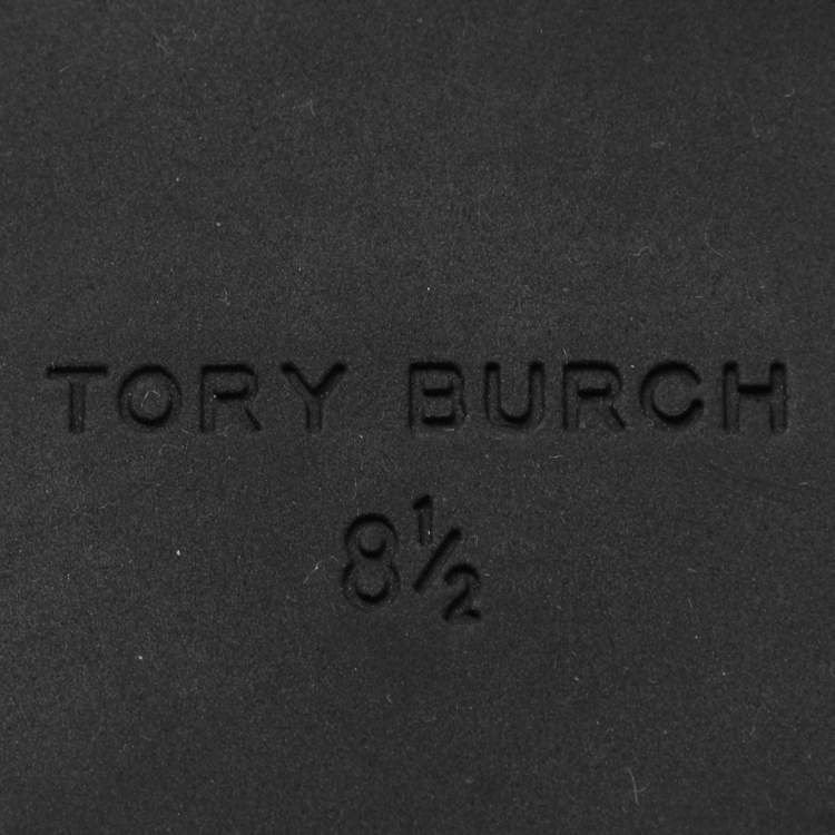 Pre Owned Tory Burch Cream Elastane and Patent Leather Jessa Chelsea Mid Calf Boots Size 38.5