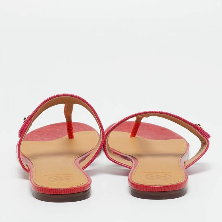 Pre Owned Tory Burch Kira Size 40 Pink/Orange Lizard Embossed Leather Thong Flat Sandals