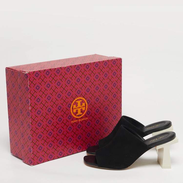 Pre Owned Tory Burch Size 40 Black Suede Block T Mules