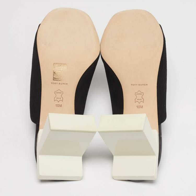 Pre Owned Tory Burch Size 40 Black Suede Block T Mules