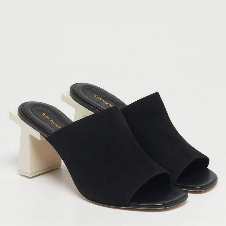 Pre Owned Tory Burch Size 40 Black Suede Block T Mules
