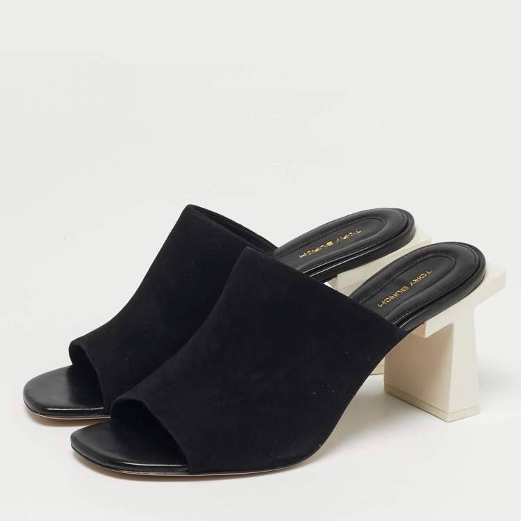 Pre Owned Tory Burch Size 40 Black Suede Block T Mules