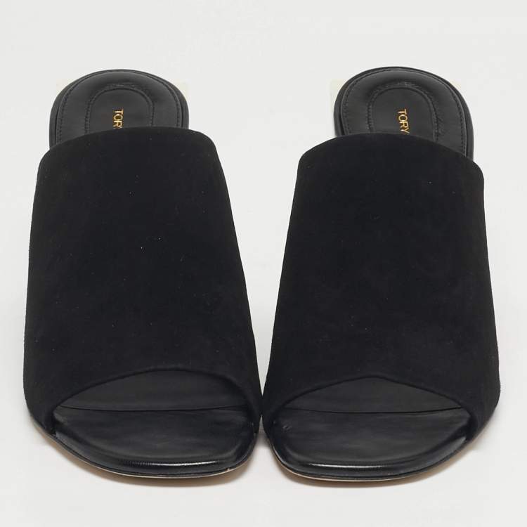Pre Owned Tory Burch Size 40 Black Suede Block T Mules