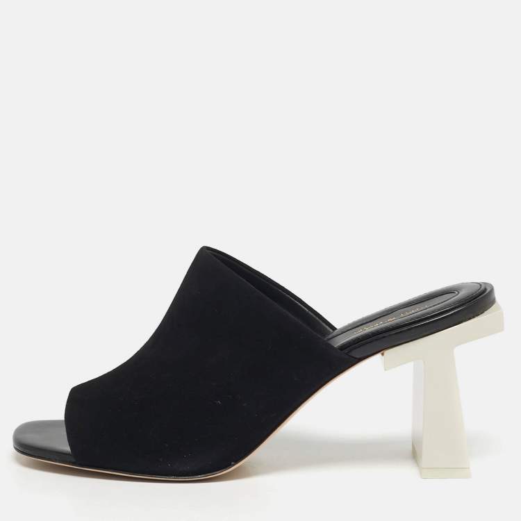 Pre Owned Tory Burch Size 40 Black Suede Block T Mules