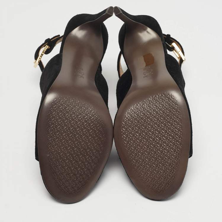 Pre Owned Tory Burch Brittania 100 MM Size 40 Black Suede Ankle Strap Sandals