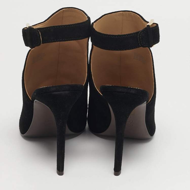 Pre Owned Tory Burch Brittania 100 MM Size 40 Black Suede Ankle Strap Sandals