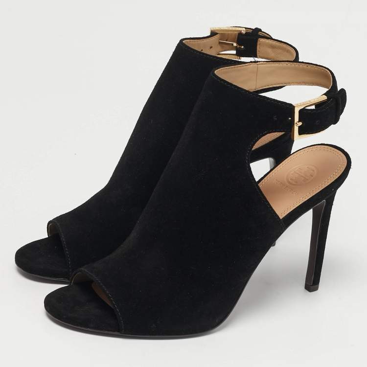 Pre Owned Tory Burch Brittania 100 MM Size 40 Black Suede Ankle Strap Sandals