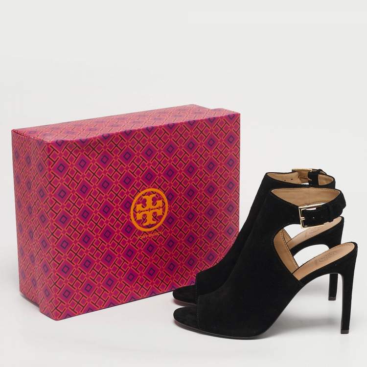 Pre Owned Tory Burch Brittania 100 MM Size 40 Black Suede Ankle Strap Sandals