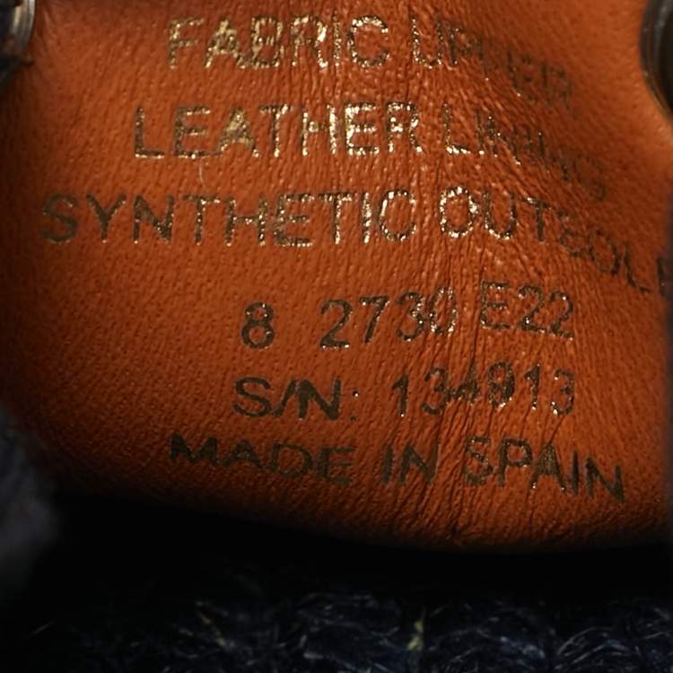 Pre Owned Tory Burch Size 38 Navy Blue/Beige T Monogram Canvas Espadrille Wedge Sandals