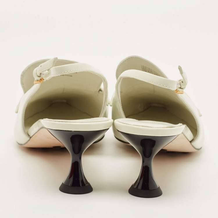 Pre Owned Tory Burch Size 41 White Brushed Leather Slingback Pumps
