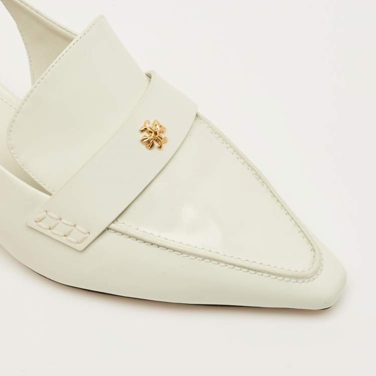 Pre Owned Tory Burch Size 41 White Brushed Leather Slingback Pumps
