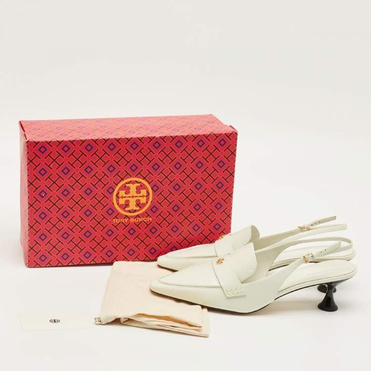 Pre Owned Tory Burch Size 41 White Brushed Leather Slingback Pumps