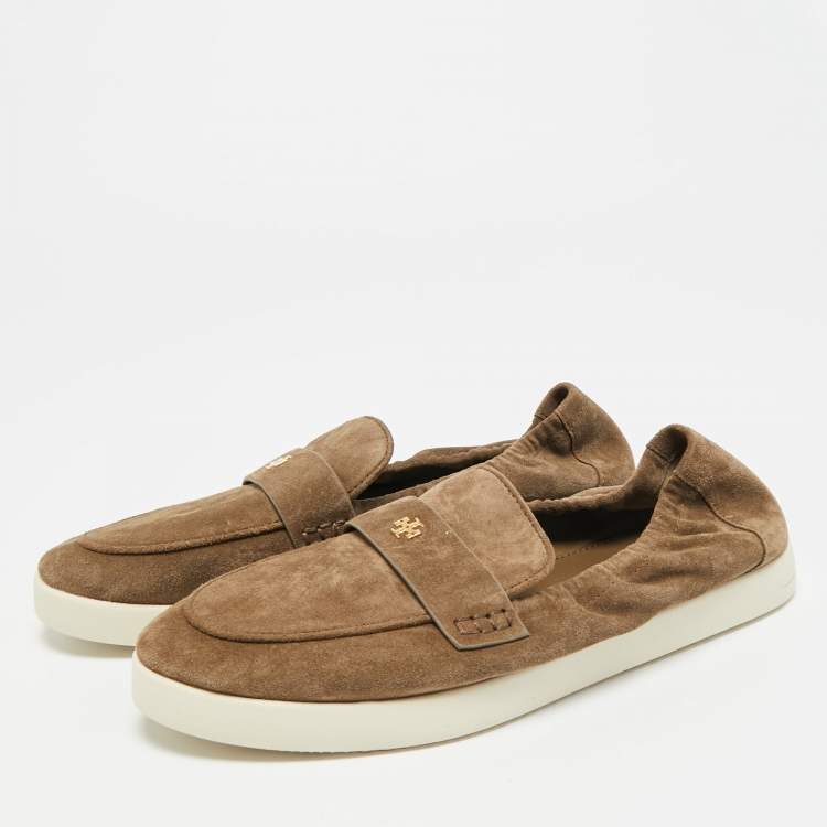 Pre Owned Tory Burch Size 37 Green Suede Slip On Sneakers