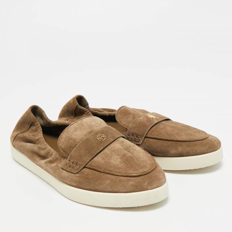 Pre Owned Tory Burch Size 37 Green Suede Slip On Sneakers